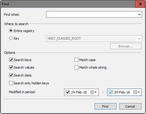 find registry keys by date