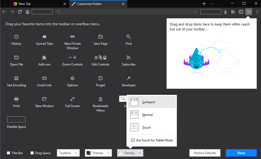 firefox 57 new theme density