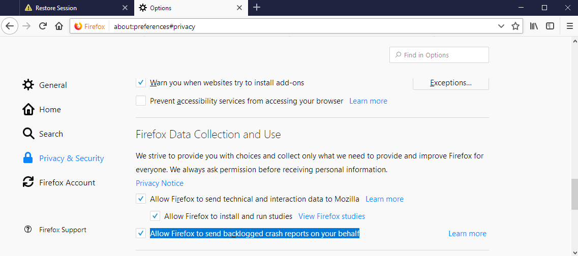 firefox data collection