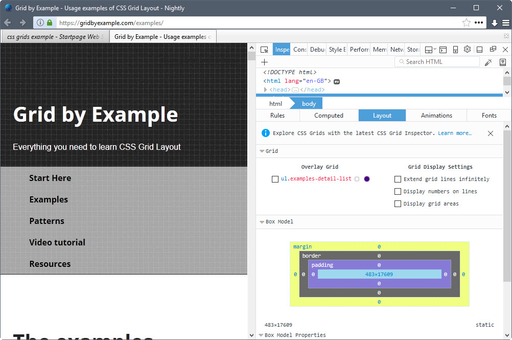 firefox developer tools css grid