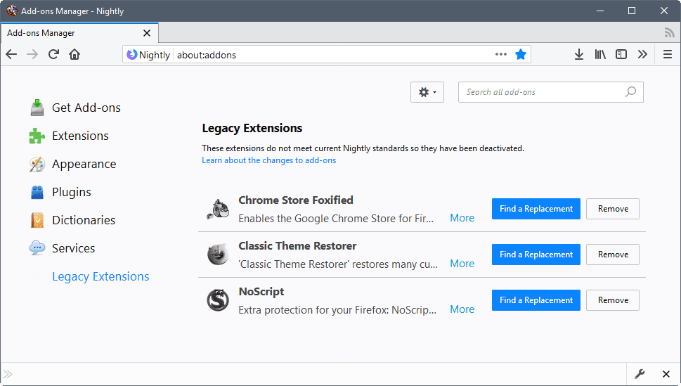 firefox legacy extensions