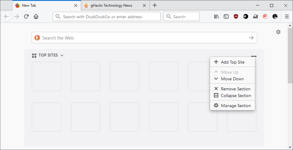 firefox new tab page