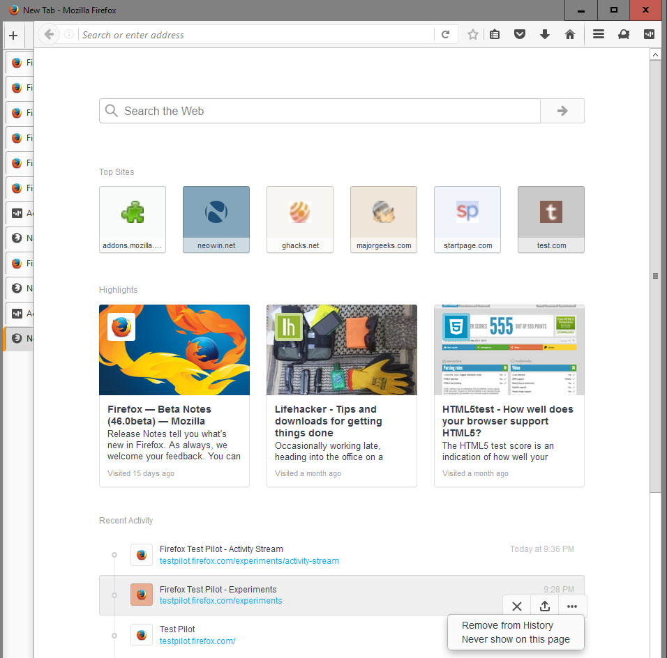 firefox new tab page