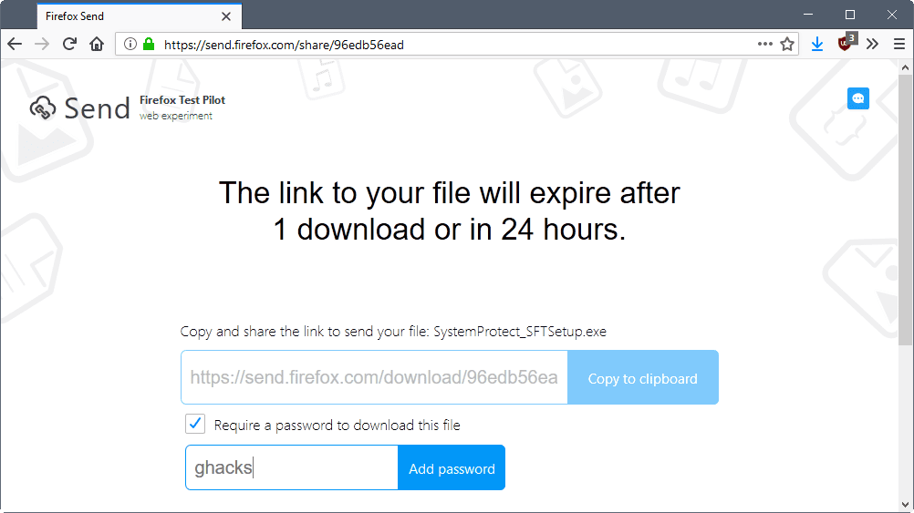 firefox send password protect