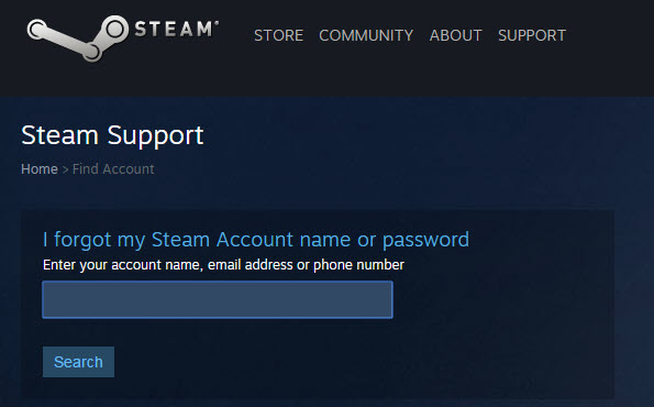 forgot steam account