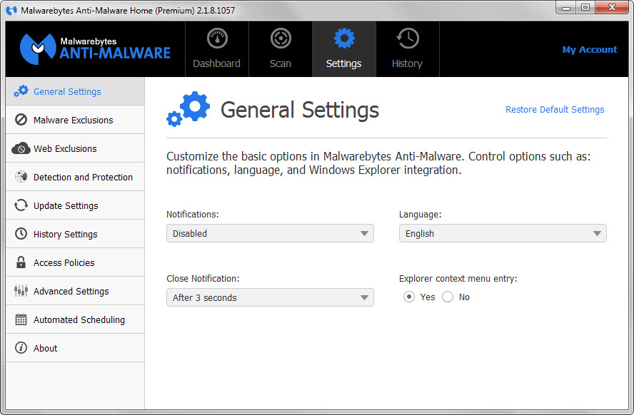general settings