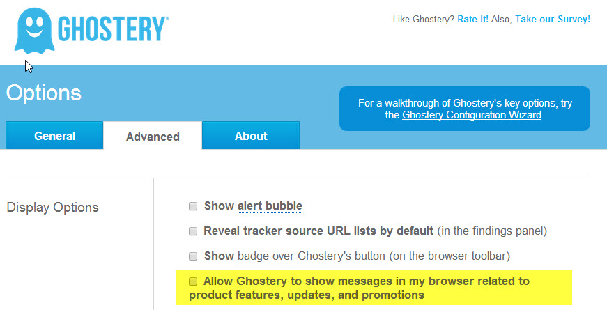 ghostery promotions opt-out