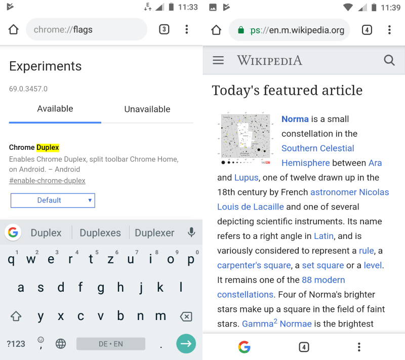 google chrome android duplex