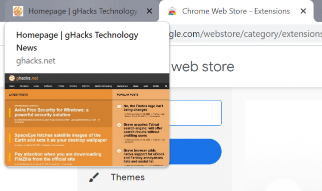 google chrome tab preview