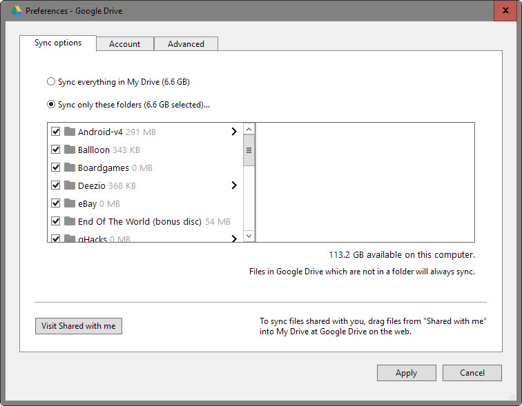 google drive selective sync