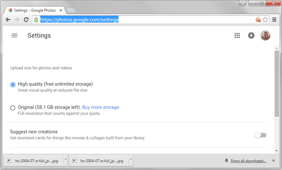 google photos upload size