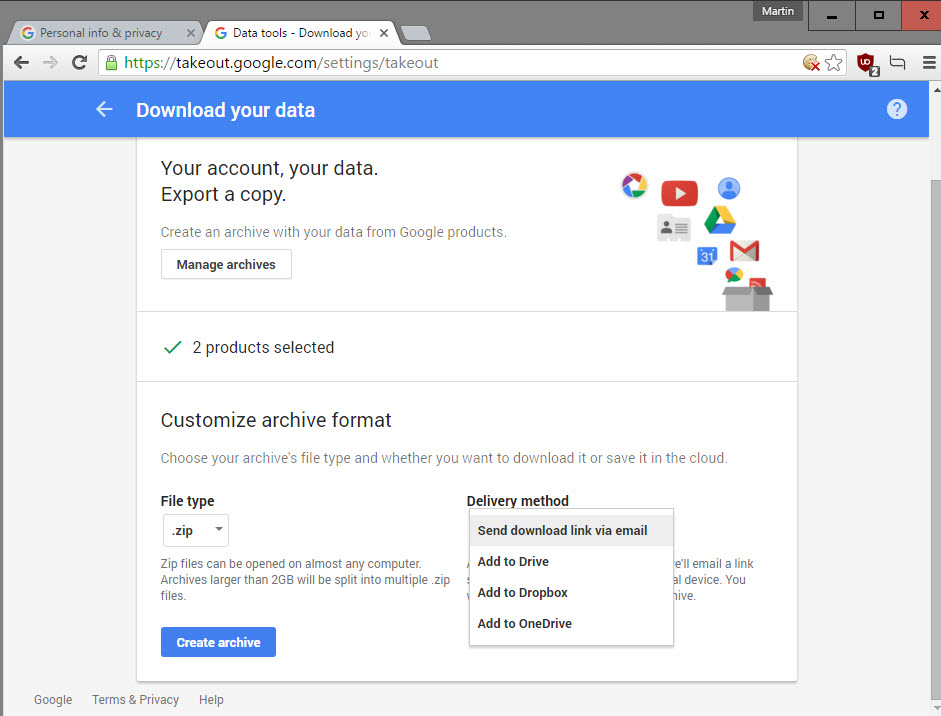 google takout dropbox onedrive
