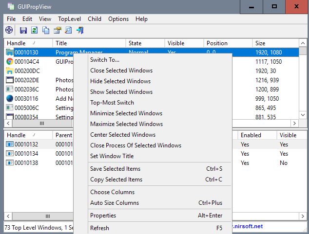 guipropview context menu