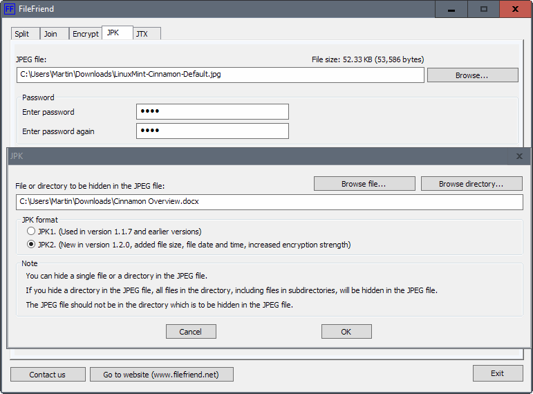 hide files in jpeg images