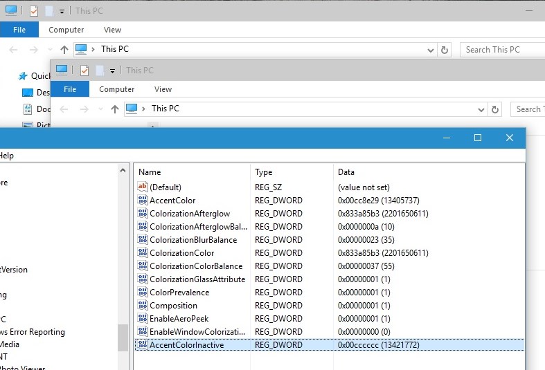 inactive titlebar colors windows 10