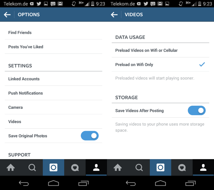 instagram save data