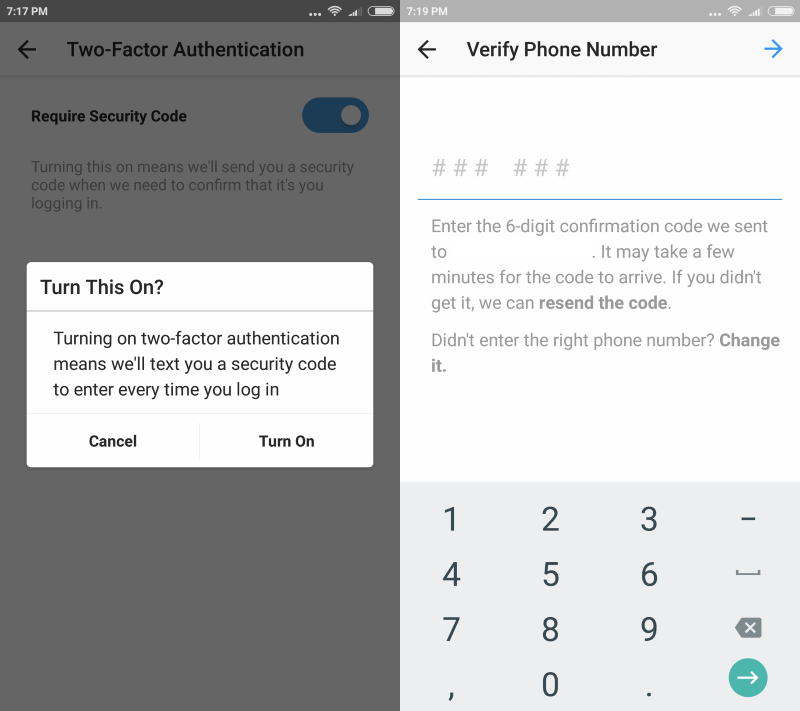 instagram two-factor authentication