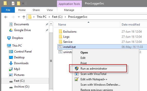 install process logger