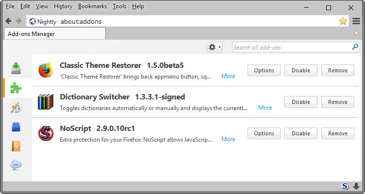 installed addons