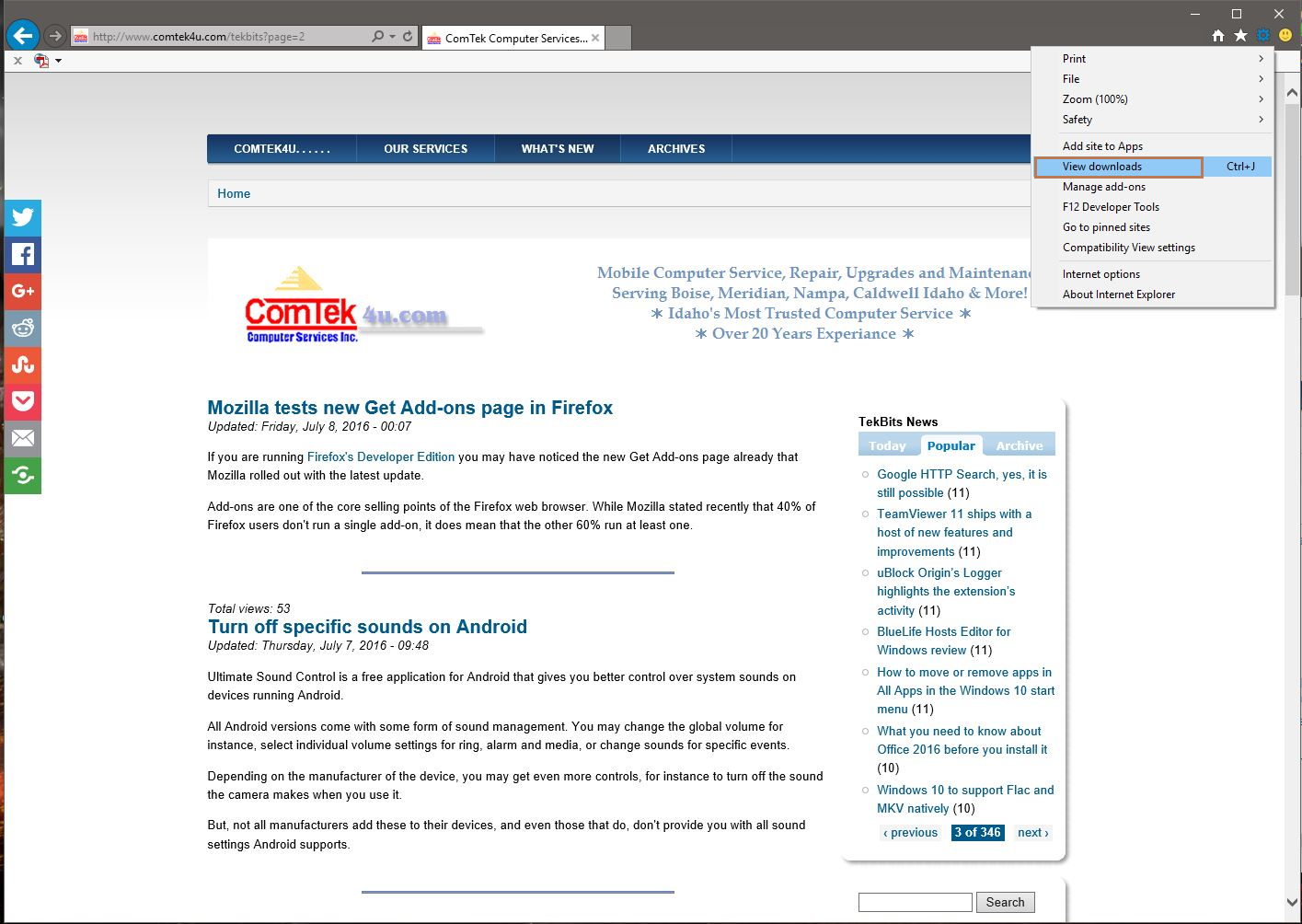 internet explorer view downloads