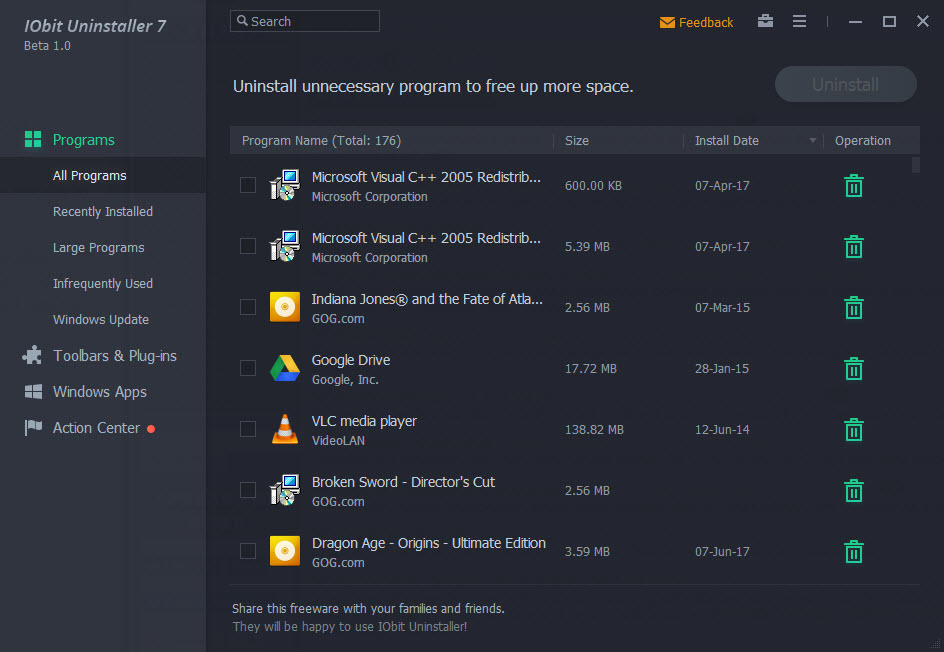 iobit uninstaller 7 interface