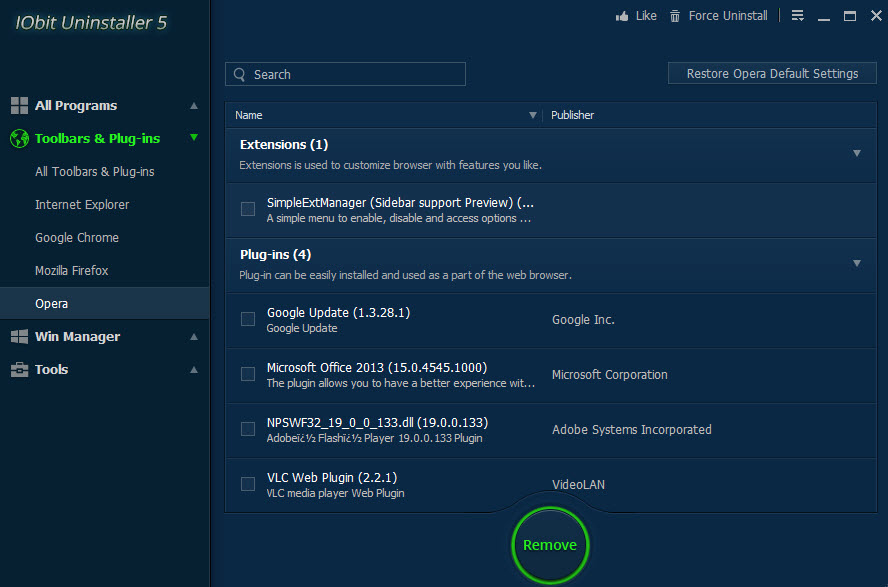 iobit uninstaller browser toolbars plugins
