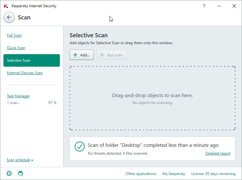 kaspersky internet security scan