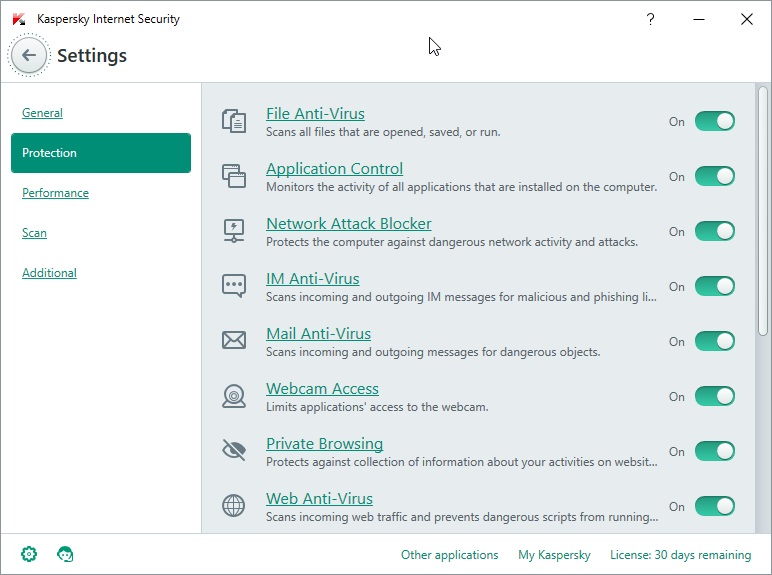 kaspersky internet security settings