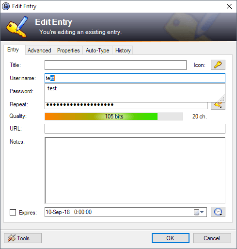keepass auto complete