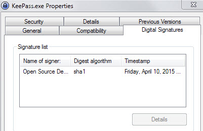 keepass digital signature