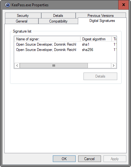 keepass signature