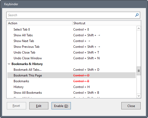 keybinder disable firefox keyboard shortcuts