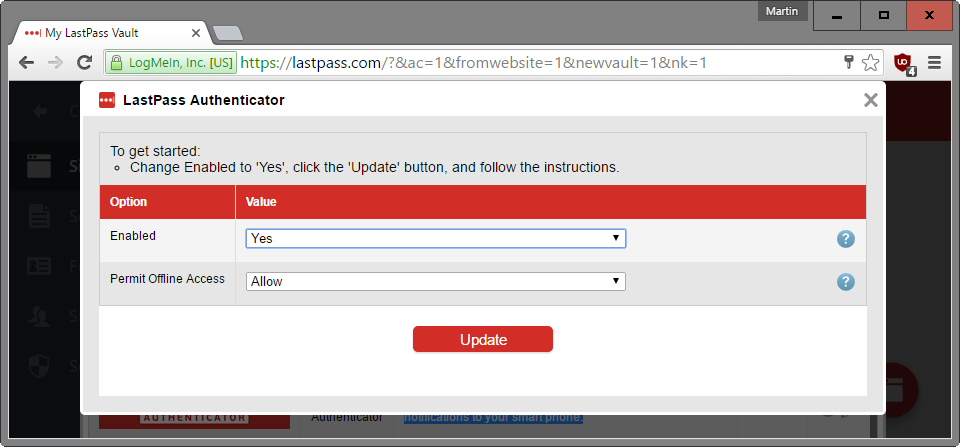 lastpass authenticator enable