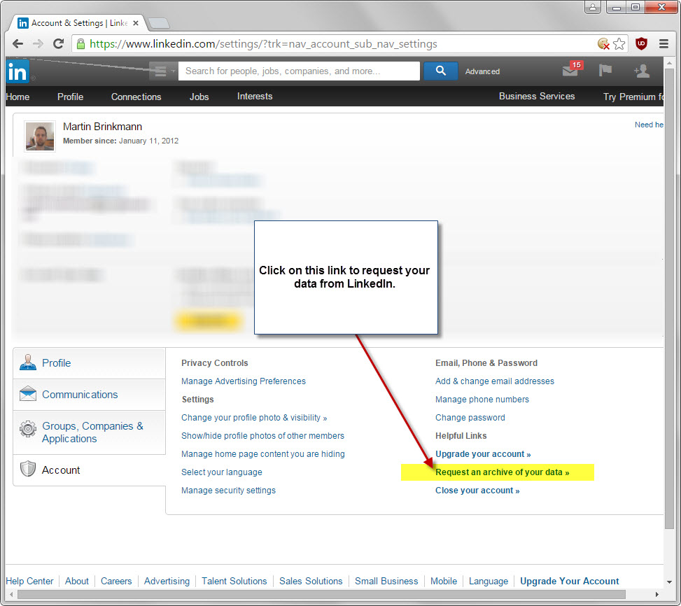 linkedin request data