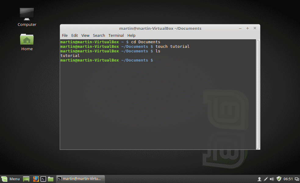 linux shell touch ls