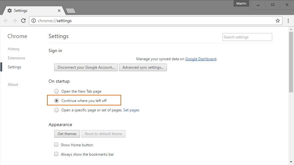 load tabs session