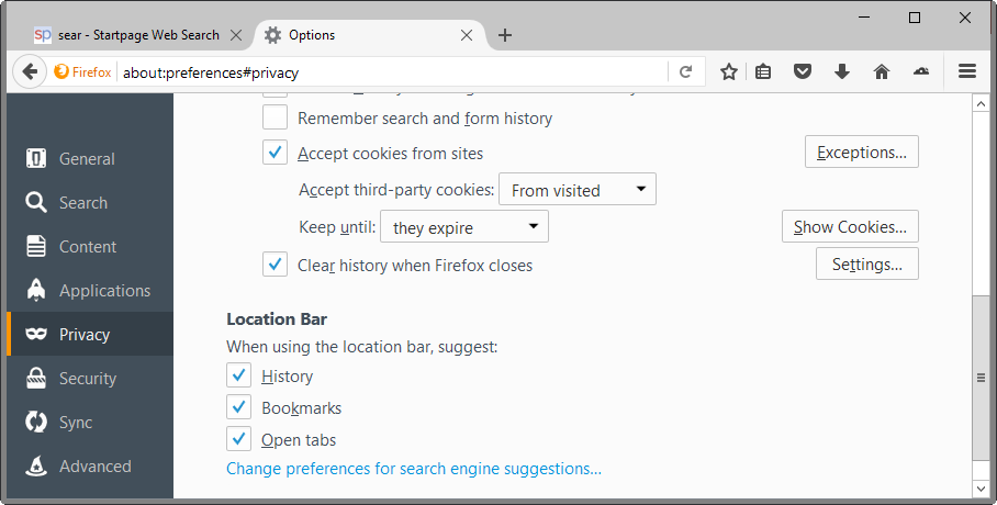 location bar suggestions