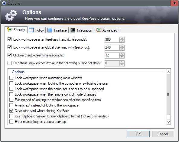 lock workspace keepass
