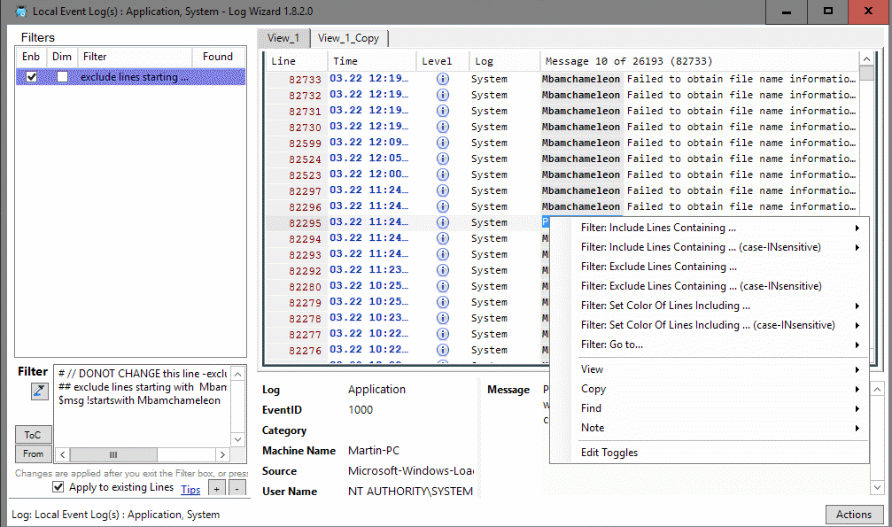 logwizard filters