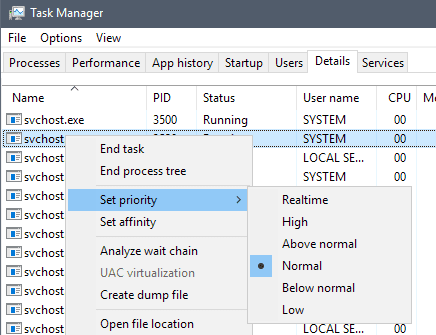 lower process priority