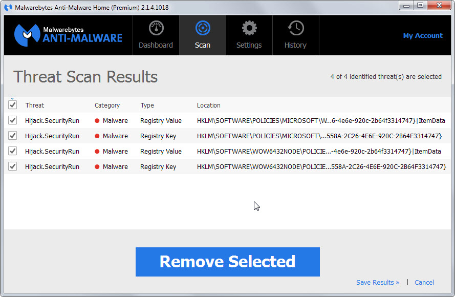 malwarebytes hijack securityrun