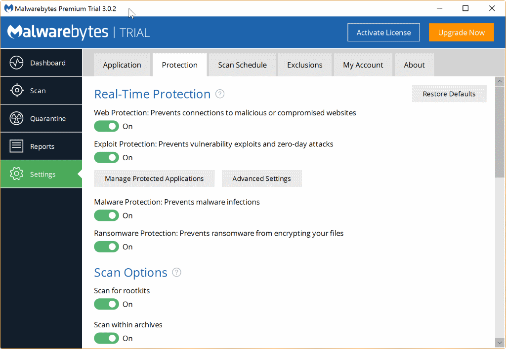 malwarebytes premium settings