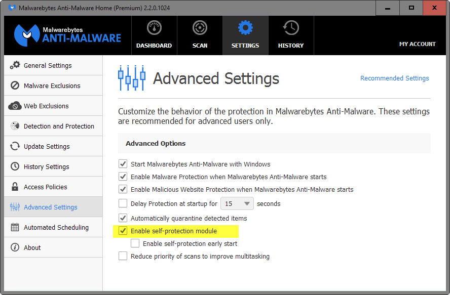 malwarebytes self-protection