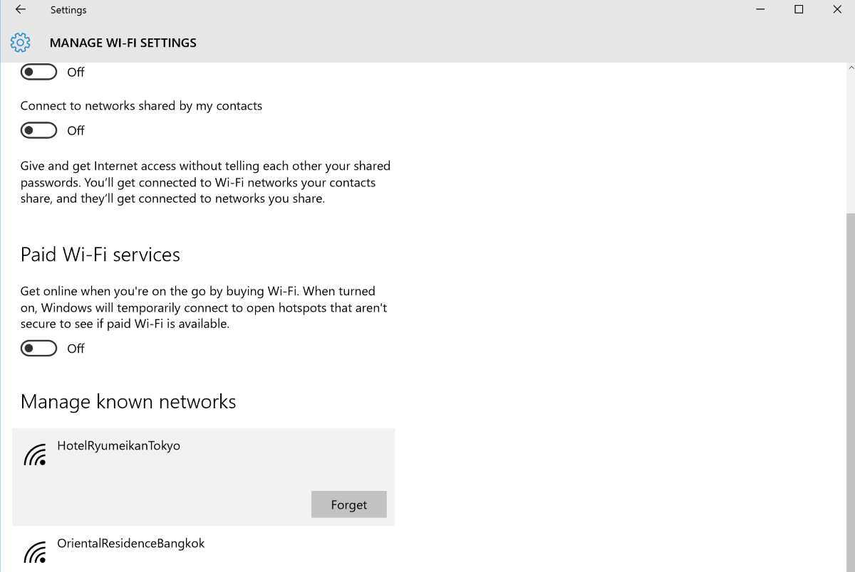manage known networks