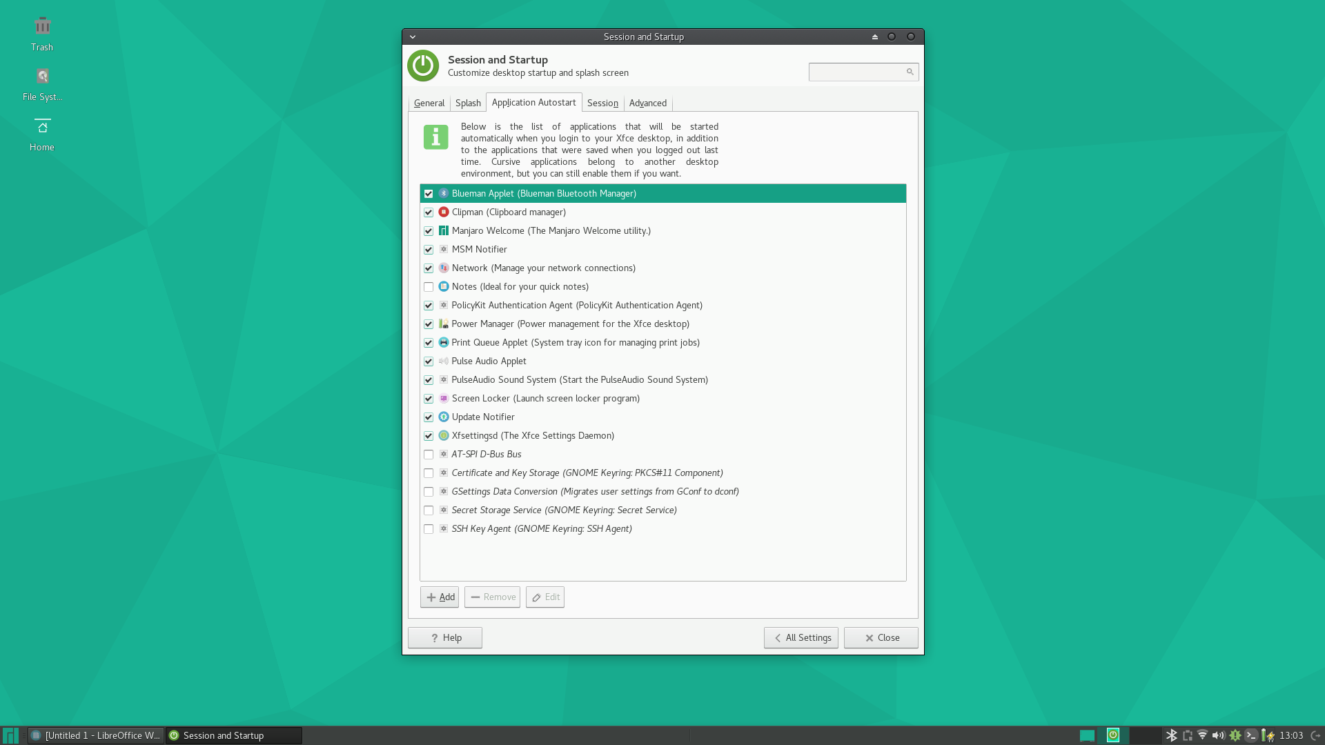 Manjaro Startup Items