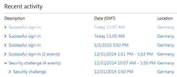 microsoft account activity