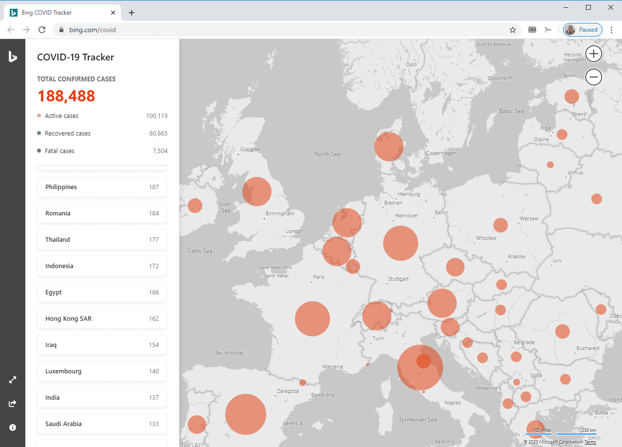 microsoft bing coronavirus tracker