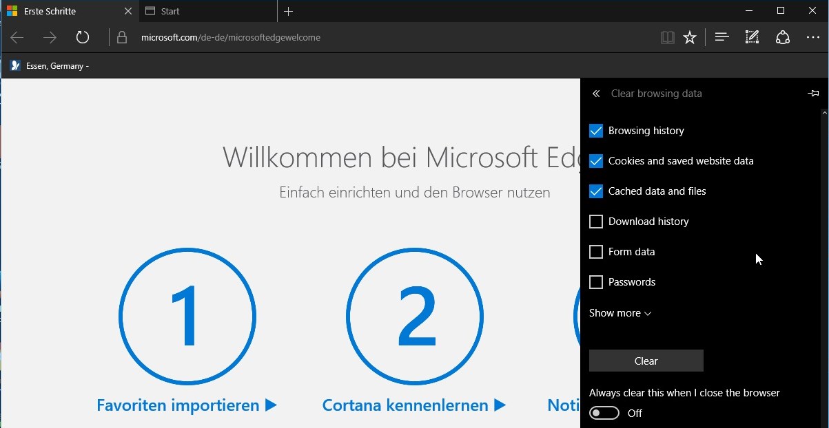 microsoft edge clear on exit