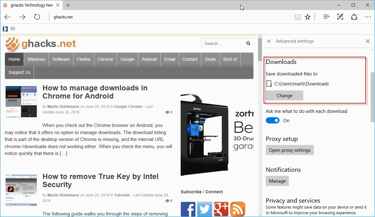 microsoft edge downloads location