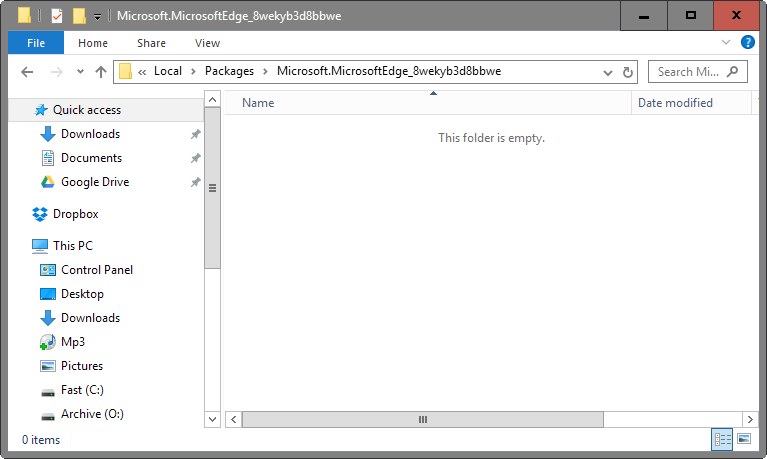 microsoft edge empty folder